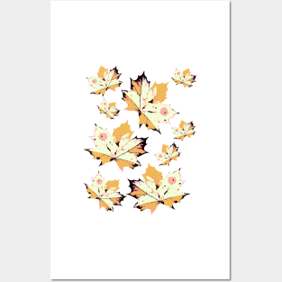 Mustard Autumn leaves Posters and Art